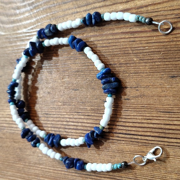 Elegant Blue and White Beaded Necklace,  Handmade Men's Beach Beaded Necklace - Picture 6 of 7